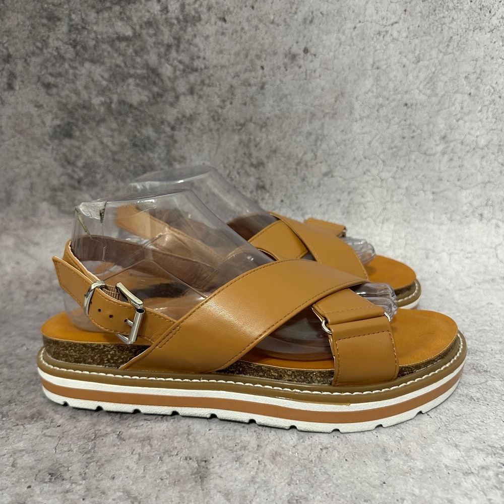 Torrid Crisscross Flatform‎ Sandals Womens 10WW Tan Striped Sole Ankle Strap